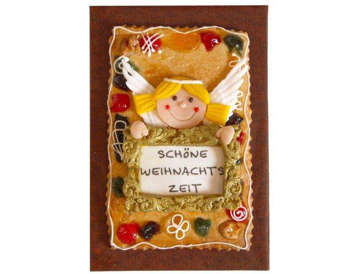 Gebäckplatte mit Engel und gerahmtem Logo