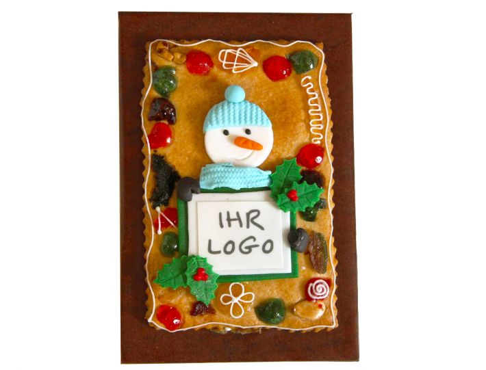 Gebäckplatte mit Schneemann und Logo