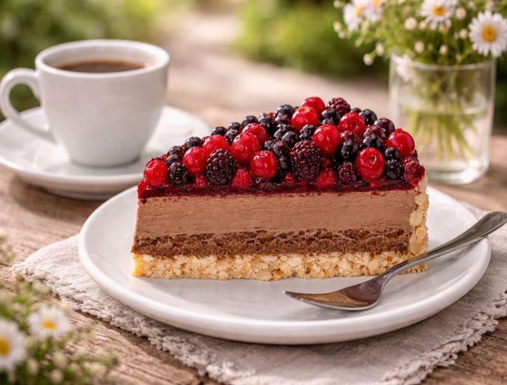 Gemischtes Obst auf Schokoladensahne Torte