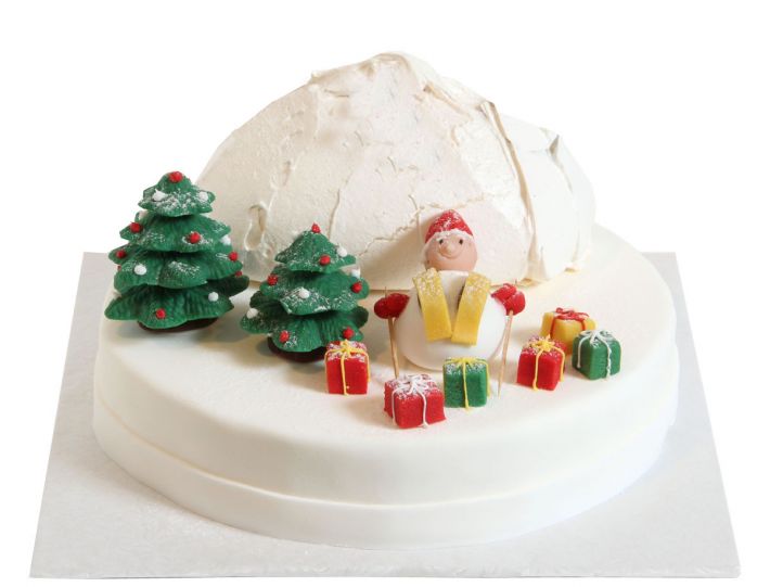 Große Winterszene mit rodelnden Weihnachtsmännern