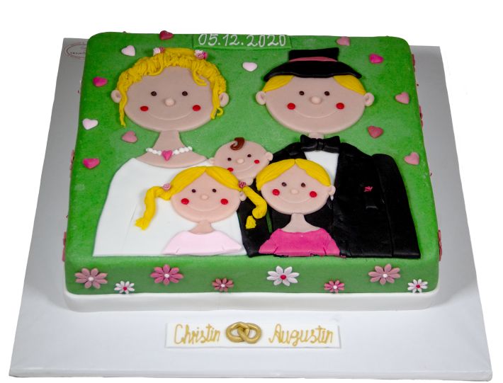 Hochzeitstorte mit persönlichem Familienmotiv