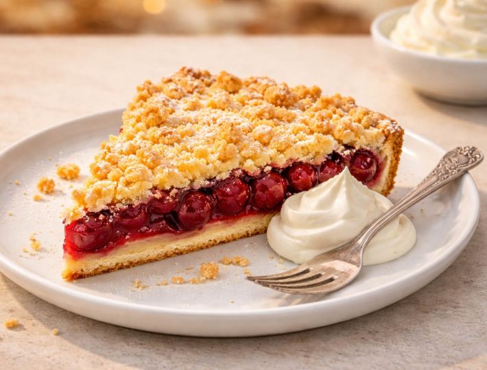 Klassische Kirschstreusel Torte