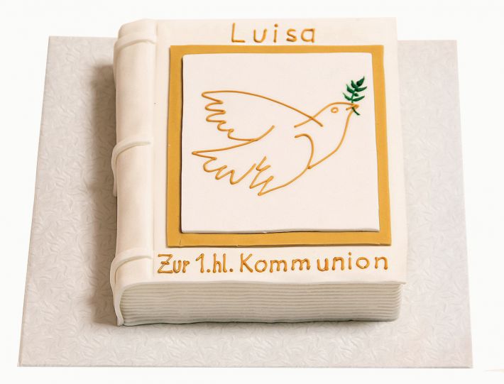Kommunion und Konfirmation Buch mit Taube Torte
