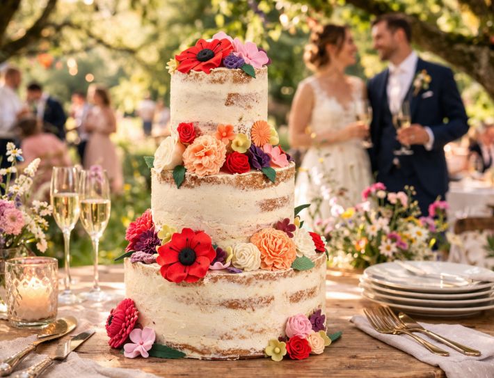Naked Cake Blütenpracht mit Blättern