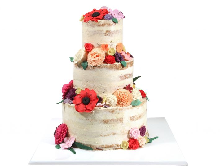 Naked Cake Zucker Blütenpracht mit Blättern