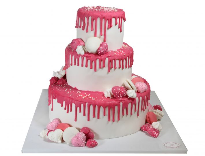 Rosa Drip Cake als Hochzeitstorte