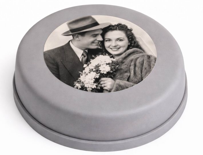 Runde Fototorte mit rundem Foto