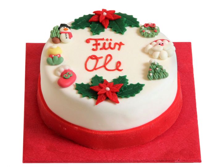 Weihnachtstorte mit Kranz und Wunschtext