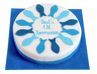 Blaue Fische Torte zur Kommunion