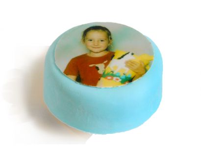 Blaue Mini-Fototörtchen – Beispiel 1 mit farbigem Rahmen