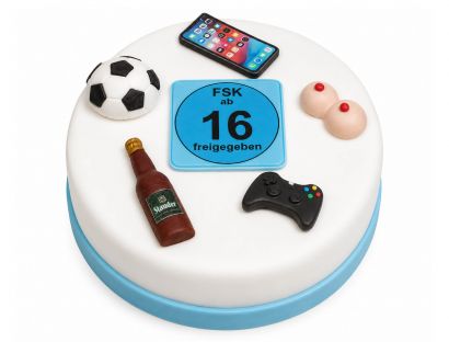 Moderne Geburtstagstorte zum 16. Geburtstag für Jungen mit Schriftzug Endlich 16