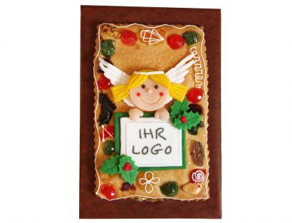 Gebäckplatte mit Engel und Logo