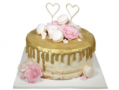 Goldener Drip Cake als Naked-Hochzeitstorte