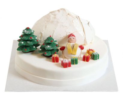 Große Winterszene mit rodelnden Weihnachtsmännern