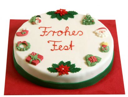 Klassische Weihnachts-Torte mit Frohes-Fest-Motiv