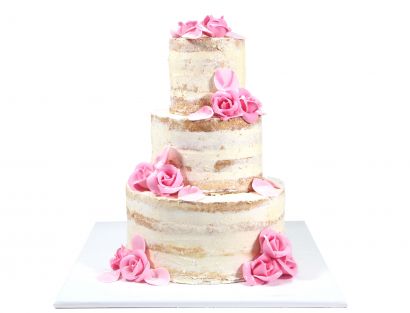 Naked Cake mit rosa Fondantrosen