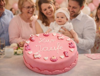 Rosa Torte zur Geburt oder Taufe