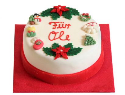 Weihnachtstorte mit Kranz und Wunschtext